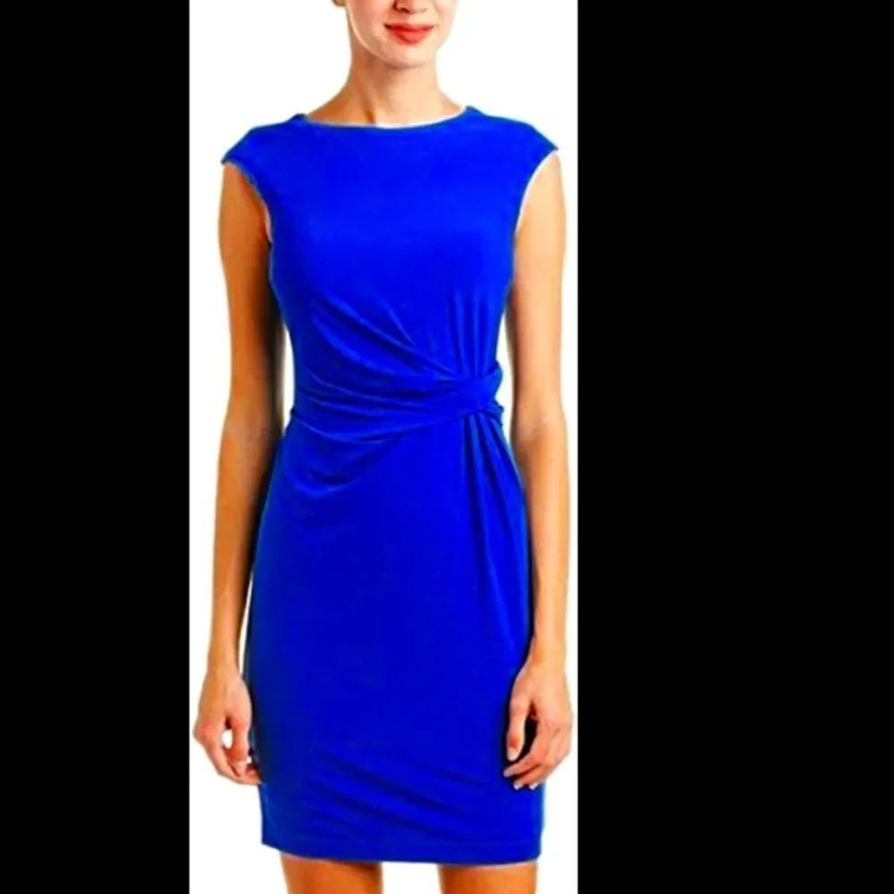 DRESS BARN SLEEVELESS RUCHED DETAILS ROUND NECKLINE SHEATH DRESS